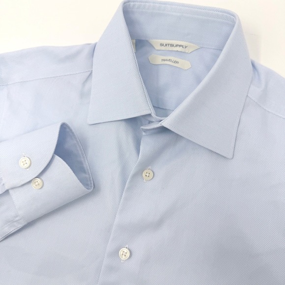 Suitsupply Other - Suitsupply Traveller Mens 14 36 Dress Shirt Slim Fit Blue Textured Long Sleeve